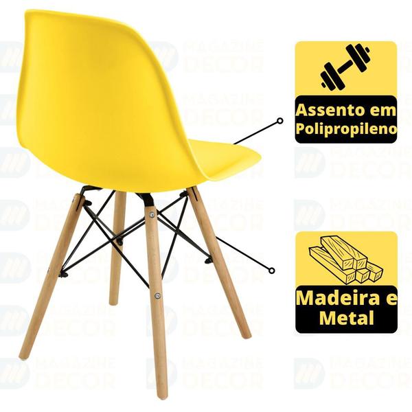 Imagem de Conjunto Mesa de Jantar Redonda Marci Premium Branca 100cm com 4 Cadeiras Eames Eiffel - Amarelo