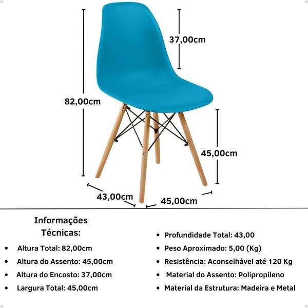 Imagem de Conjunto Mesa de Jantar Redonda Marci Premium Branca 100cm com 4 Cadeiras Eames Eiffel - Turquesa