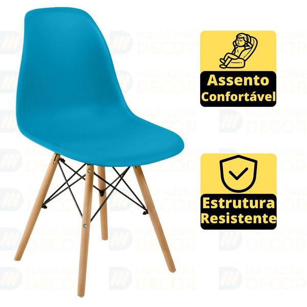 Imagem de Conjunto Mesa de Jantar Redonda Marci Premium Branca 120cm com 4 Cadeiras Eames Eiffel - Turquesa