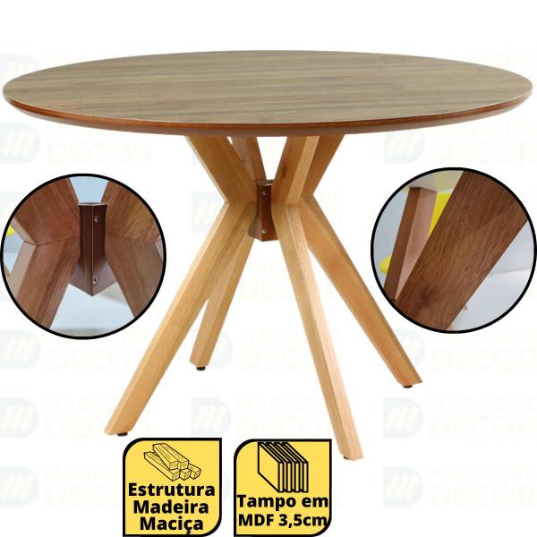 Imagem de Conjunto Mesa de Jantar Redonda Marci Premium Natural 120cm com 4 Cadeiras Allegra - Branco