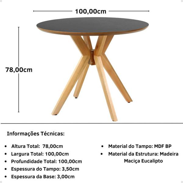 Imagem de Conjunto Mesa de Jantar Redonda Marci Premium Preta 100cm com 4 Cadeiras Allegra - Turquesa