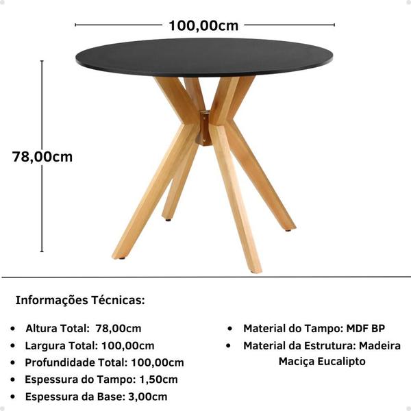 Imagem de Conjunto Mesa de Jantar Redonda Marci Preta 100cm com 4 Cadeiras Eames Eiffel - Branco