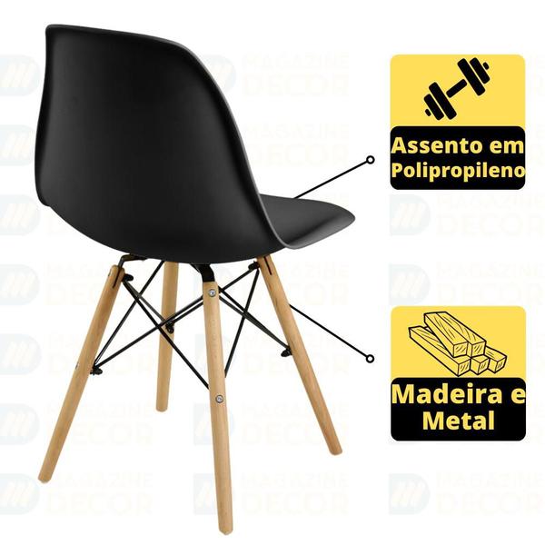 Imagem de Conjunto Mesa de Jantar Redonda Marci Preta 100cm com 4 Cadeiras Eames Eiffel - Preto