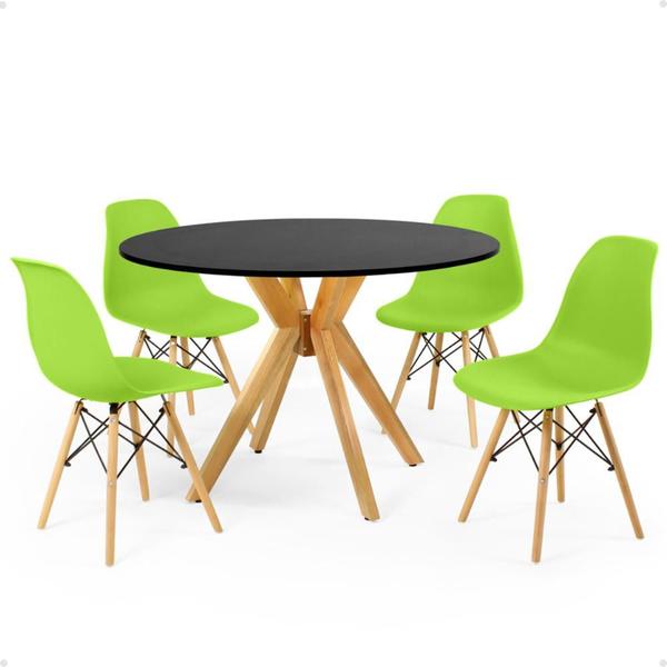 Imagem de Conjunto Mesa de Jantar Redonda Marci Preta 100cm com 4 Cadeiras Eames Eiffel - Verde