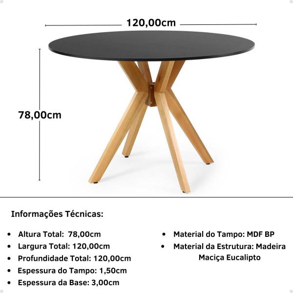 Imagem de Conjunto Mesa de Jantar Redonda Marci Preta 120cm com 4 Cadeiras Eames Eiffel - Amarelo