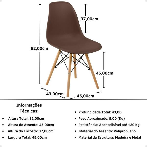 Imagem de Conjunto Mesa de Jantar Redonda Marci Preta 120cm com 4 Cadeiras Eames Eiffel - Marrom