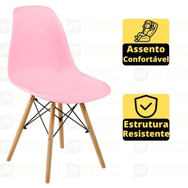 Imagem de Conjunto Mesa de Jantar Redonda Marci Preta 120cm com 4 Cadeiras Eames Eiffel - Rosa