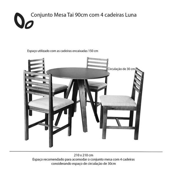 Imagem de Conjunto Mesa de Jantar Redonda Tai 90cm Amadeirada com Cadeiras Luna Estofadas Madeira Maciça Amadeirado/Cinza