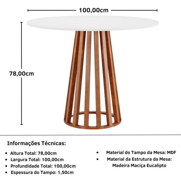 Imagem de Conjunto Mesa de Jantar Redonda Talia Amadeirada Branca 100cm com 4 Cadeiras Gruvyer - Fendi