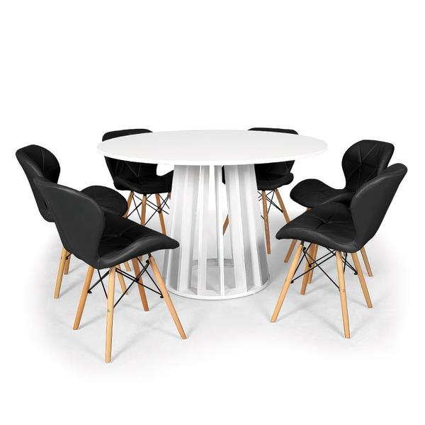 Imagem de Conjunto Mesa de Jantar Redonda Talia Branca 120cm com 6 Cadeiras Eiffel Slim - Preto