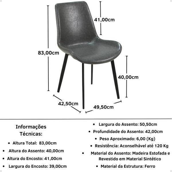 Imagem de Conjunto Mesa de Jantar Redonda Talia Branca Amadeirada 100cm com 2 Cadeiras Estofadas Chicago - Cinza Escuro