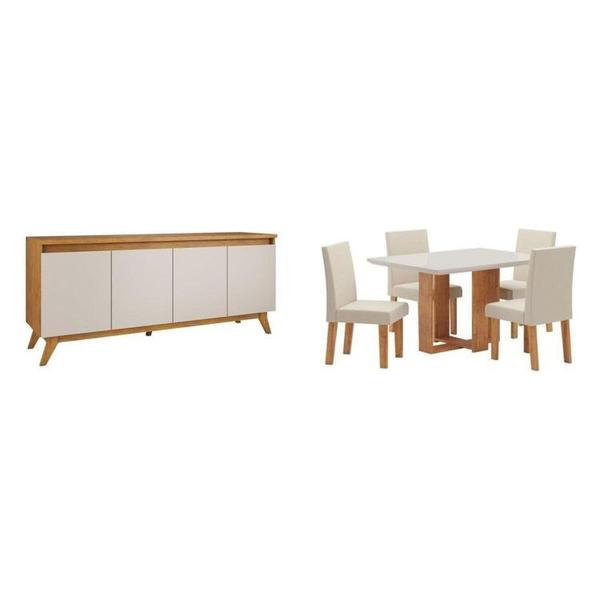 Imagem de Conjunto Mesa de Jantar Retangular 120x90 Ville com 4 Cadeiras Venus e Buffet 4 Portas Eifel