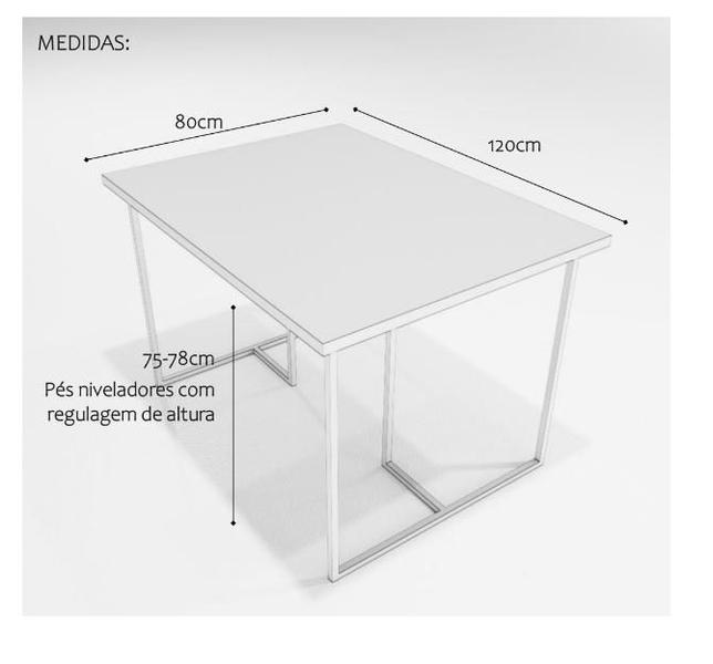 Imagem de Conjunto Mesa de Jantar Retangular Branca 4 Cadeiras Estofado Riviera Industrial Branco