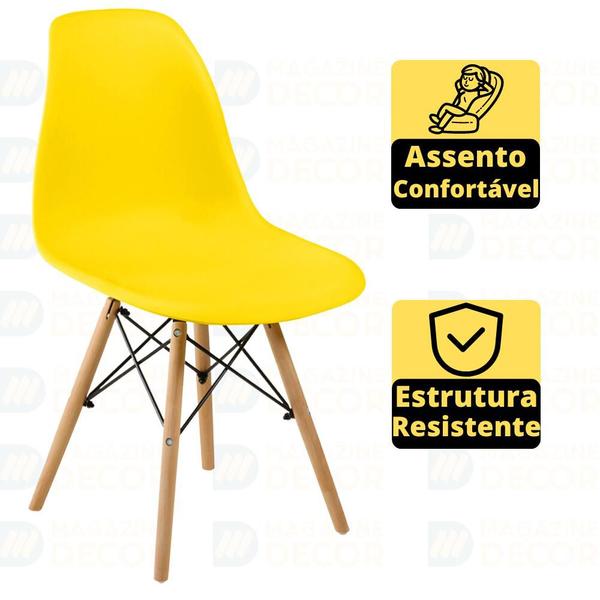 Imagem de Conjunto Mesa de Jantar Retangular Luiza 135cm Natural com 4 Cadeiras Eames Eiffel - Amarelo