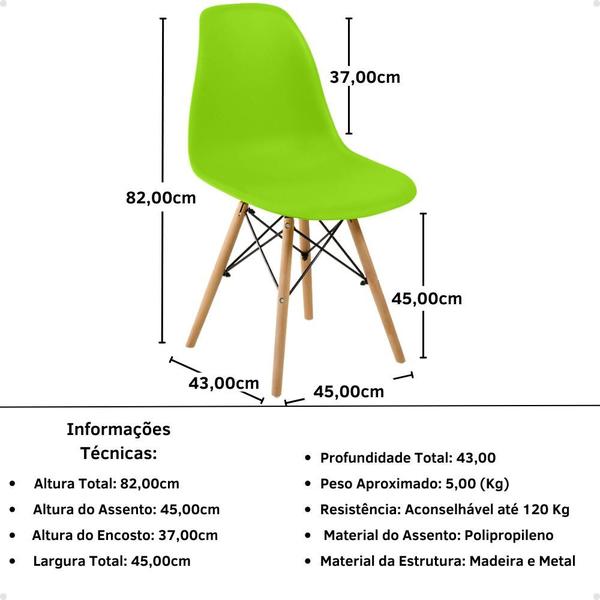 Imagem de Conjunto Mesa de Jantar Retangular Luiza 135cm Natural com 4 Cadeiras Eames Eiffel - Verde