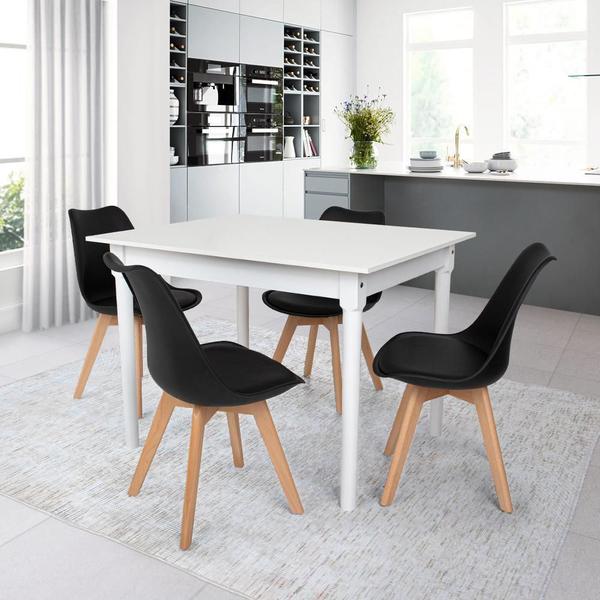 Imagem de Conjunto Mesa De Jantar Robust 110x90 Branca Com 4 Cadeiras Eames Wood Leda - Preta