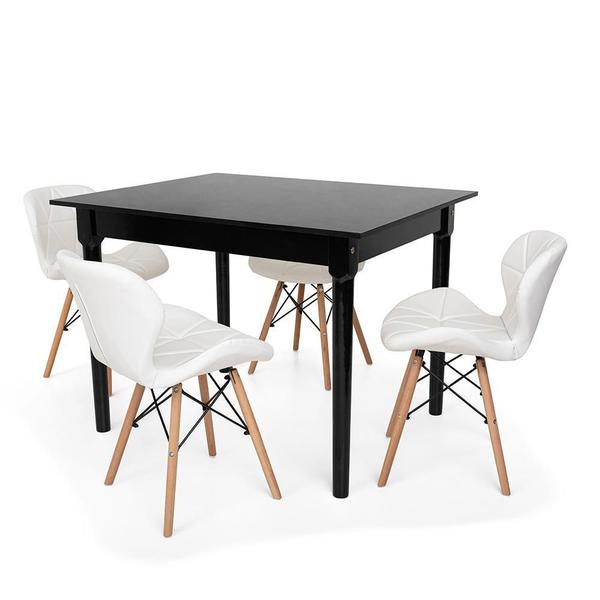 Imagem de Conjunto Mesa De Jantar Robust 110x90 Preta Com 4 Cadeiras Eames Eiffel Slim - Branca