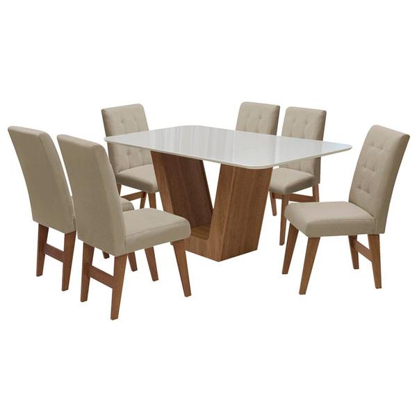 Imagem de Conjunto Mesa de Jantar Safira com 06 Cadeiras Agata 160cm Cedro/Branco Off/Bege - ADJ DECOR