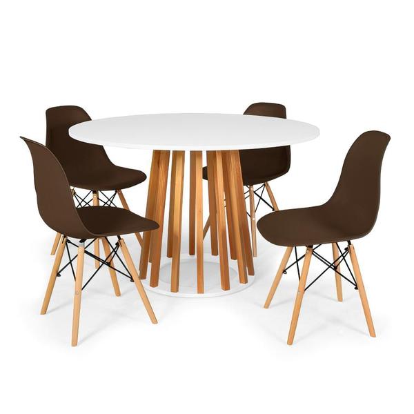 Imagem de Conjunto Mesa de Jantar Talia Amadeirada Branca 120cm com 4 Cadeiras Eames Eiffel - Marrom