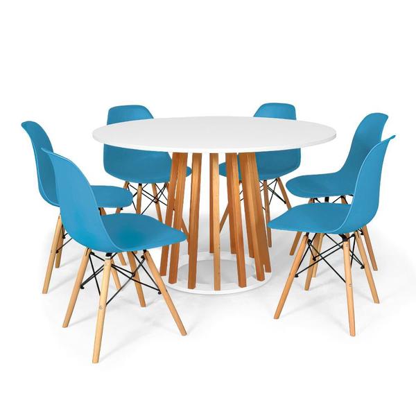 Imagem de Conjunto Mesa de Jantar Talia Amadeirada Branca 120cm com 6 Cadeiras Eames Eiffel - Turquesa