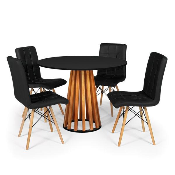 Imagem de Conjunto Mesa de Jantar Talia Amadeirada Preta 100cm com 4 Cadeiras Eiffel Gomos - Preto