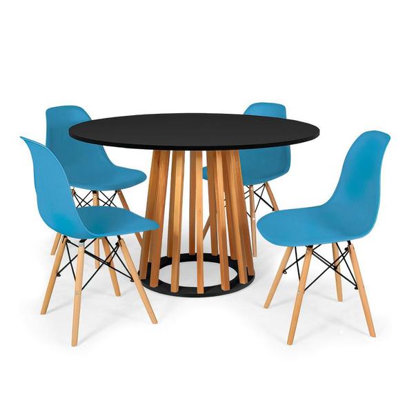 Imagem de Conjunto Mesa de Jantar Talia Amadeirada Preta 120cm com 4 Cadeiras Eames Eiffel - Turquesa