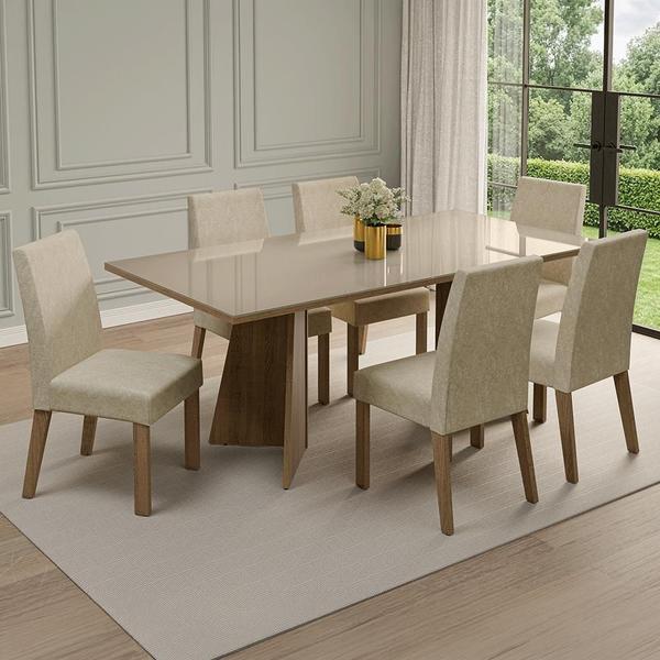 Conjunto Mesa de Jantar Tampo de Vidro 6 Cadeiras Rustic/Preto/Oxford Adele Madesa