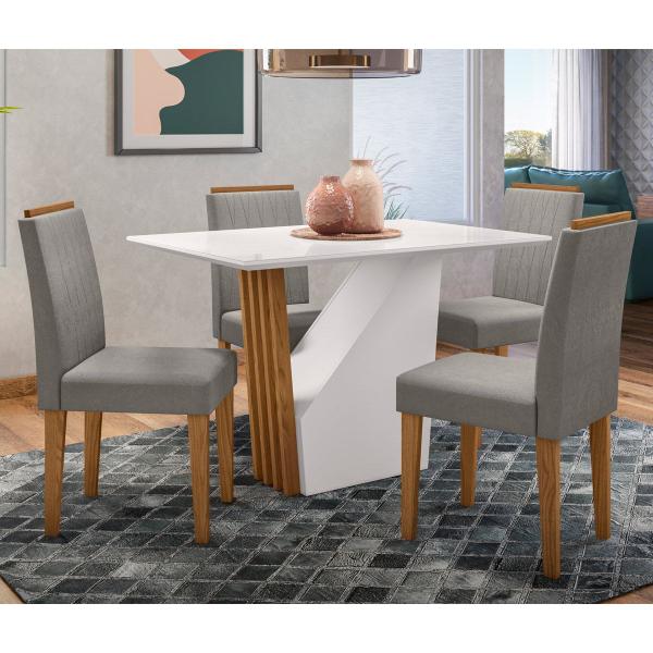 Imagem de Conjunto Mesa de Jantar Veneza 1,20m Tampo de Madeira com Vidro Colado com 4 Cadeiras Ana Cor Ypê Off White WD25 New Ceval