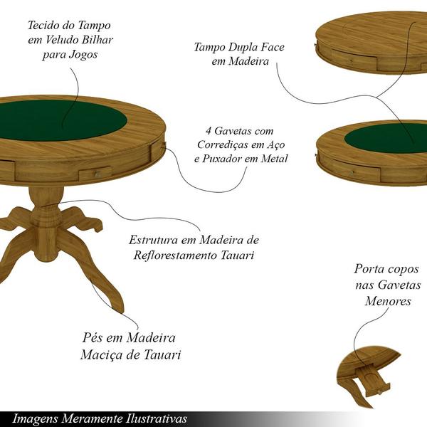 Imagem de Conjunto Mesa de Jogos Carteado Bellagio Tampo Reversível e 4 Cadeiras Madeira Poker Base Estrela Veludo Preto/Mel G42 - Gran Belo