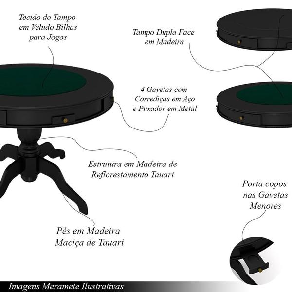 Imagem de Conjunto Mesa de Jogos Carteado Bellagio Tampo Reversível e 4 Cadeiras Madeira Poker PU Caramelo/Preto G42 - Gran Belo