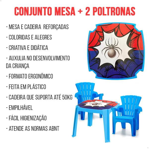 Imagem de Conjunto Mesa e 2 Poltronas Infantil Desenhos Aranha