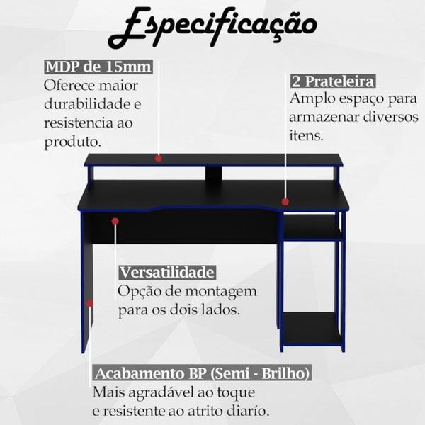 Imagem de Conjunto Mesa e Armario Gamer ME4141 ME4153 Preto Azul Tecno Mobili