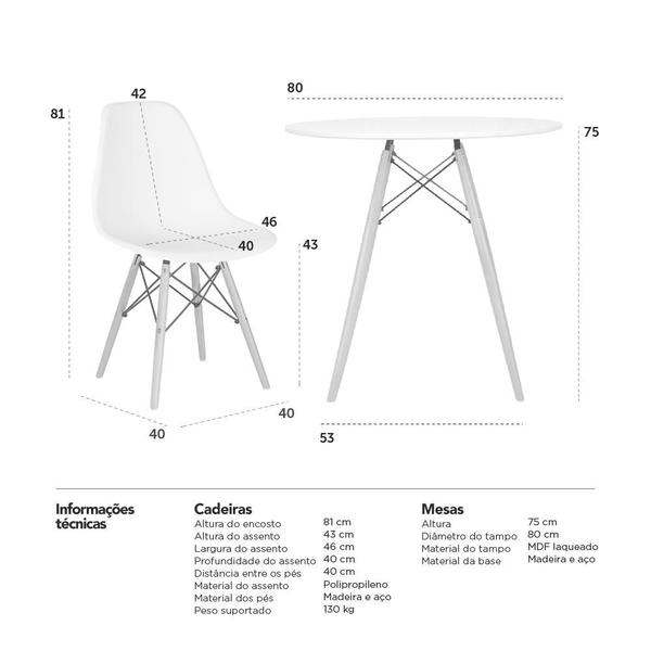 Imagem de Conjunto - Mesa Eames 80 cm + 2 cadeiras Eames Eiffel DSW