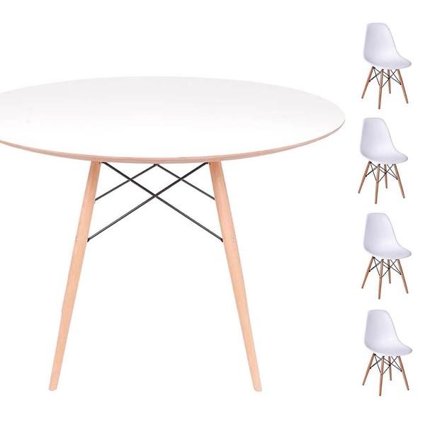 Imagem de Conjunto Mesa Eames Eiffel DSW Redonda Branca 120cm + 4 Cadeiras Eames DSW - Branca