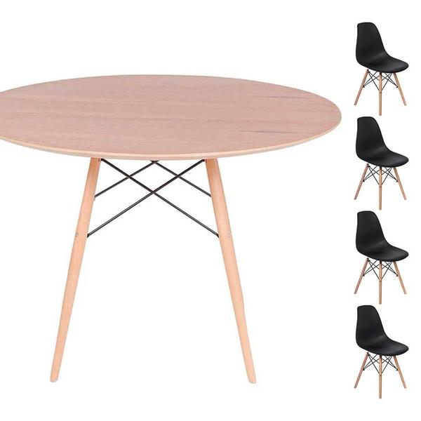 Imagem de Conjunto Mesa Eames Eiffel DSW Redonda Freijó 120cm + 4 Cadeiras Eames DSW - Preta