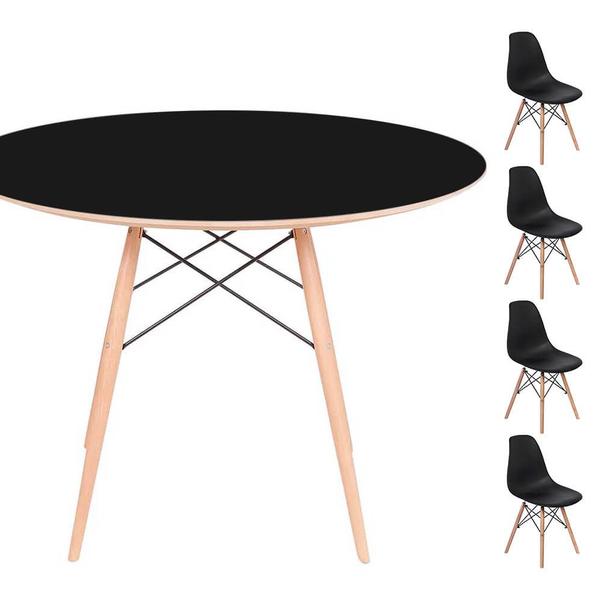 Imagem de Conjunto Mesa Eames Eiffel DSW Redonda Preta 120cm + 4 Cadeiras Eames DSW - Preta