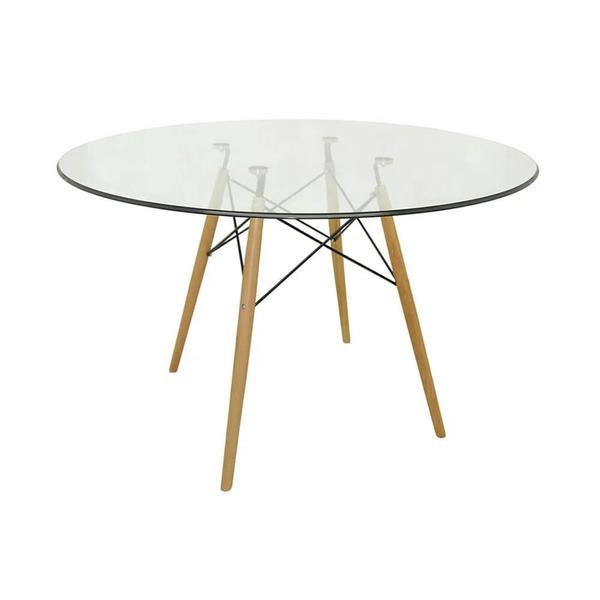 Imagem de Conjunto Mesa Eames Eiffel Redonda Vidro 90cm + 4 Cadeiras Eames DSW - Cinza