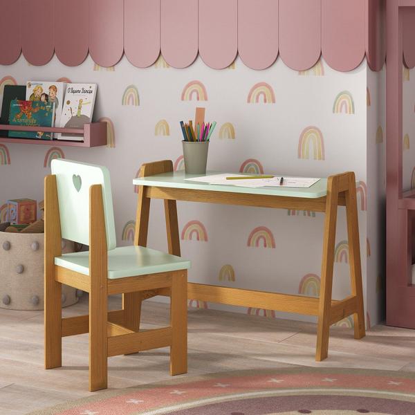 Imagem de Conjunto Mesa Escrivaninha + 1 Cadeira Infantil Sofia / Madeira de Pinus / Mdf