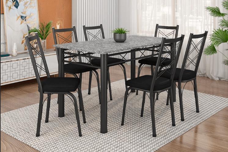 Imagem de Conjunto Mesa Granito 1,50cm Preto com 6 Cadeiras (143) Escolha sua cor JULIETE - ARTEFAMOL 12331