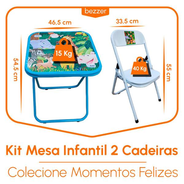 Imagem de Conjunto Mesa Infantil 2 Cadeira até 40 kg Mesinha Rosa Azul Branco Preto Estampa Zoo ou Circo