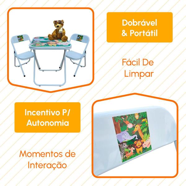 Imagem de Conjunto Mesa Infantil 2 Cadeira até 40 kg Mesinha Rosa Azul Branco Preto Estampa Zoo ou Circo