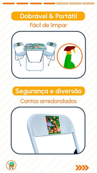 Imagem de Conjunto Mesa Infantil Dobrável C/ 4 Cadeira Aço Até 40kg Ideal P/ Crianças Cor Divertida Estampa Lúdica Não Risca Chão