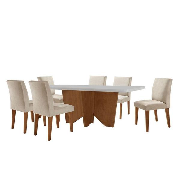 Conjunto Mesa Jantar Evora 180cm 6 Cad. Grecia Rufato creme - MOVEIS RUFATO Imagem de Conjunto Mesa Jantar Evora 180cm 6 Cad. Grecia Rufato creme