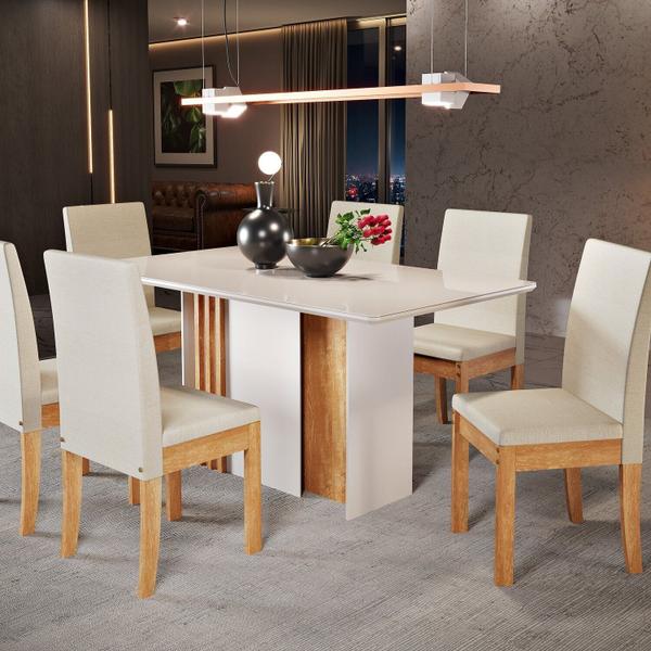 Imagem de Conjunto Mesa Lara 1600cm X 900cm com 6 Cadeiras Cristal Mel/Off-White