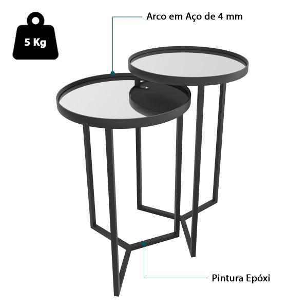 Imagem de Conjunto Mesa Lateral Industrial Steel Glass Redonda Com Espelho - LH Móveis