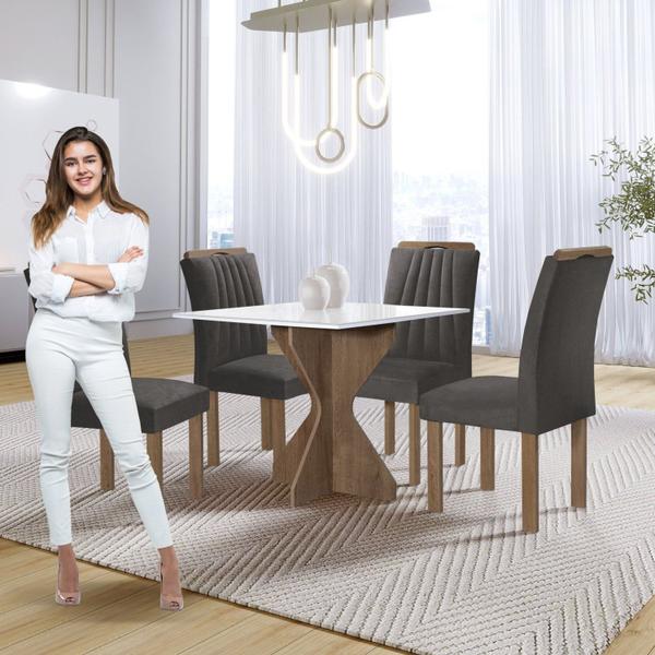 Imagem de Conjunto Mesa Laura 90cm com 4 Cadeiras Arizona Tampo Milão Plus com Vidro