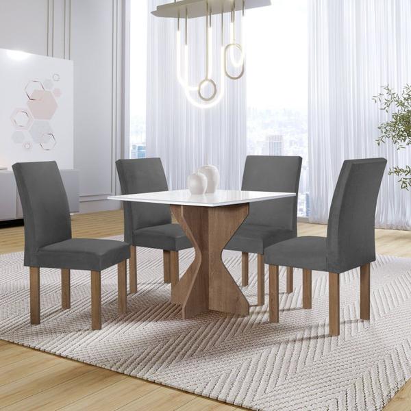 Imagem de Conjunto Mesa Laura 90cm com 4 Cadeiras Canela Tampo Milão Plus com Vidro