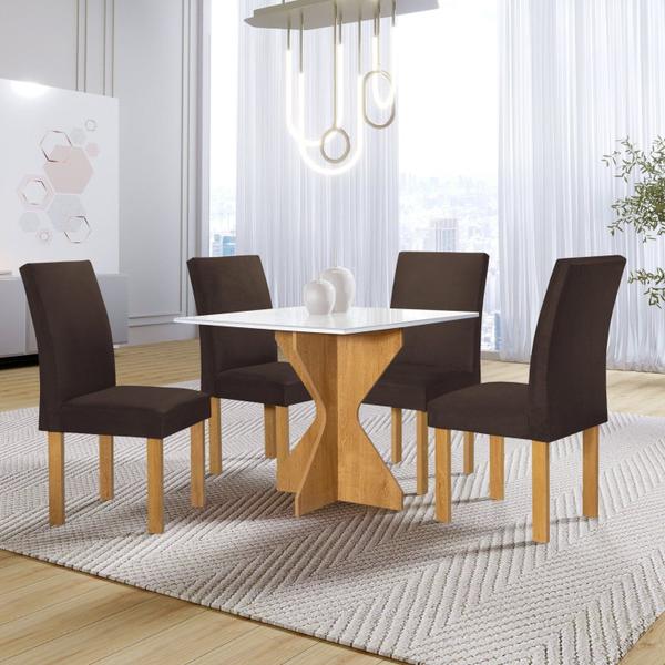 Imagem de Conjunto Mesa Laura 90cm com 4 Cadeiras Canela Tampo Milão Plus com Vidro