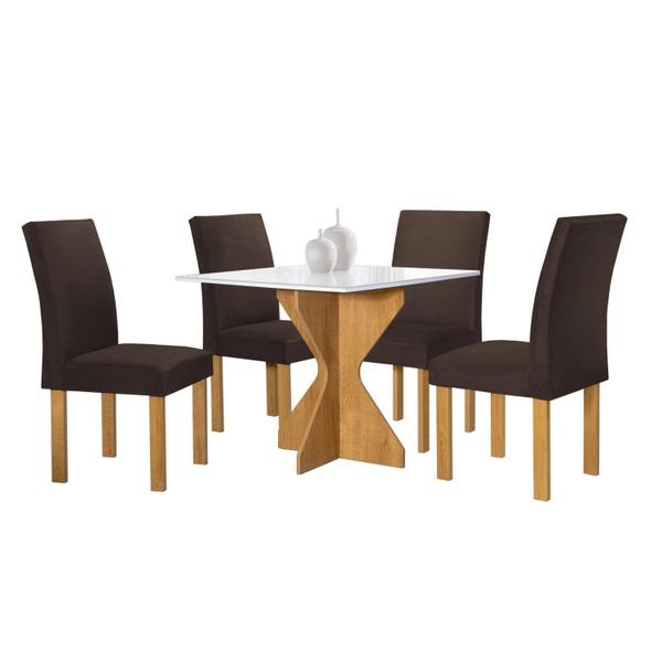 Imagem de Conjunto Mesa Laura 90cm com 4 Cadeiras Canela Tampo Milão Plus com Vidro