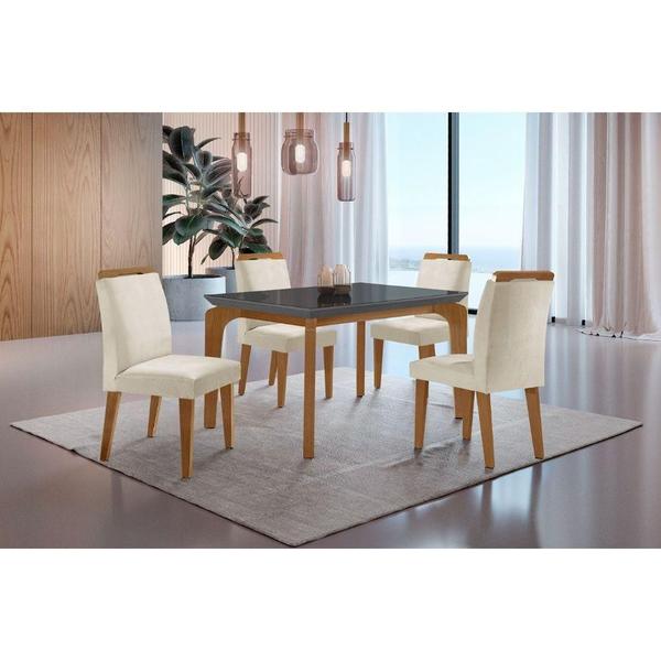 Imagem de Conjunto Mesa Liz 120cm Com Vidro 4 Cadeiras Grafite